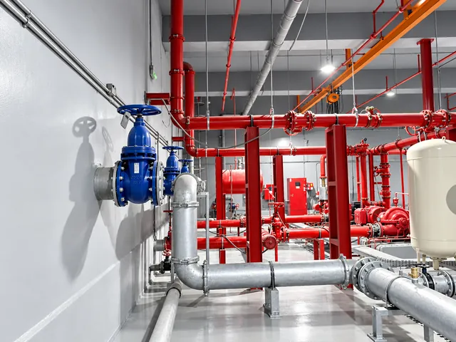 Fire pump room: gate valves and supply headers