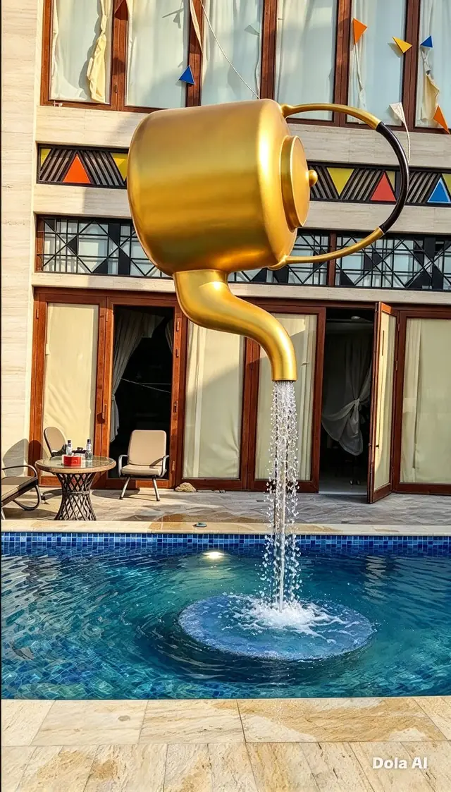 Floating dallah (coffee pot) fountain over the basin
