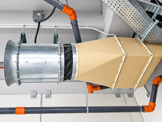 Flexible duct connection with insulated pipework