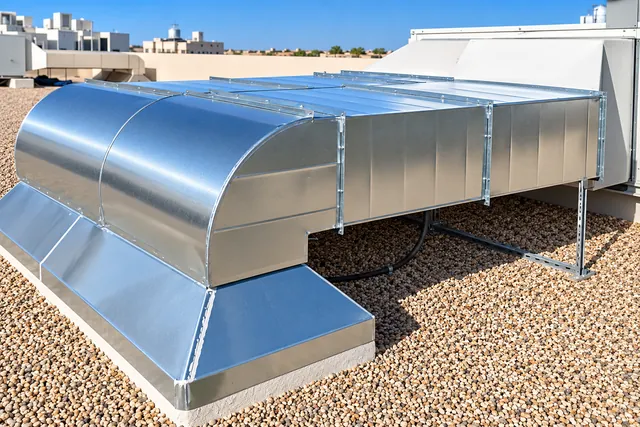 Cladded duct on supports across the roof