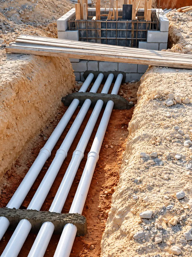 Underground pipe network laid in a trench