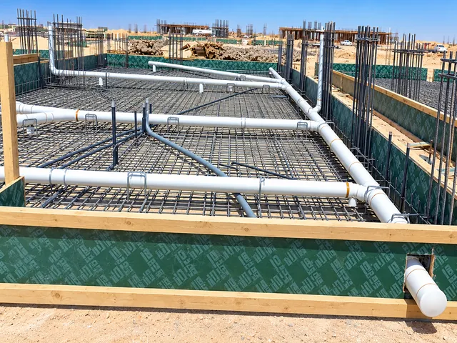 Service pipes over the foundation reinforcement