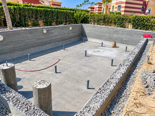 Waterproofed basin with return and suction fittings