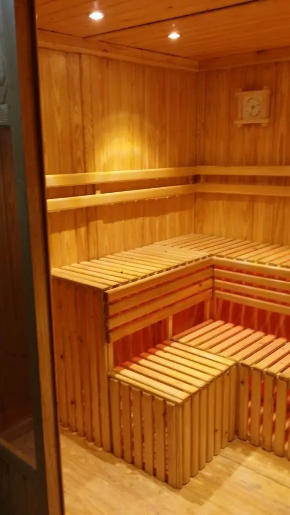 Two-level sauna bench layout