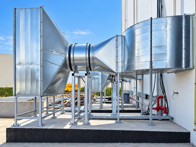External ventilation ducts on a support frame