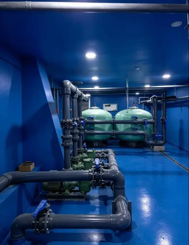 Large sand filters and pipe network
