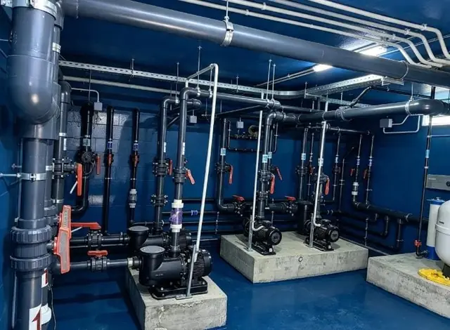 Pump layout with overhead pipe runs