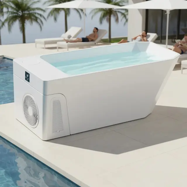 Ice-bath tub installed on an outdoor pool deck