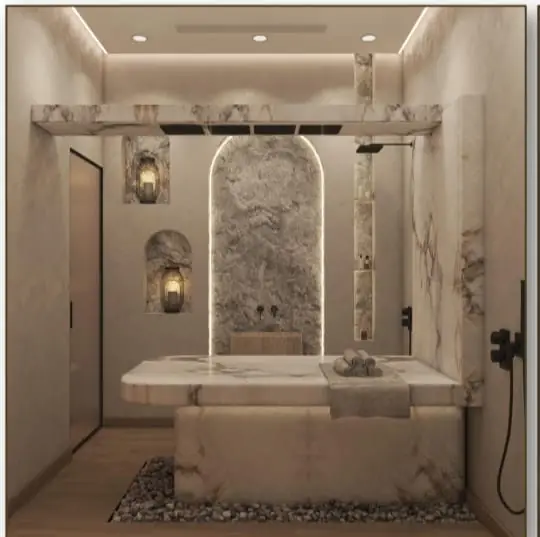 Design concept: private hammam in veined marble