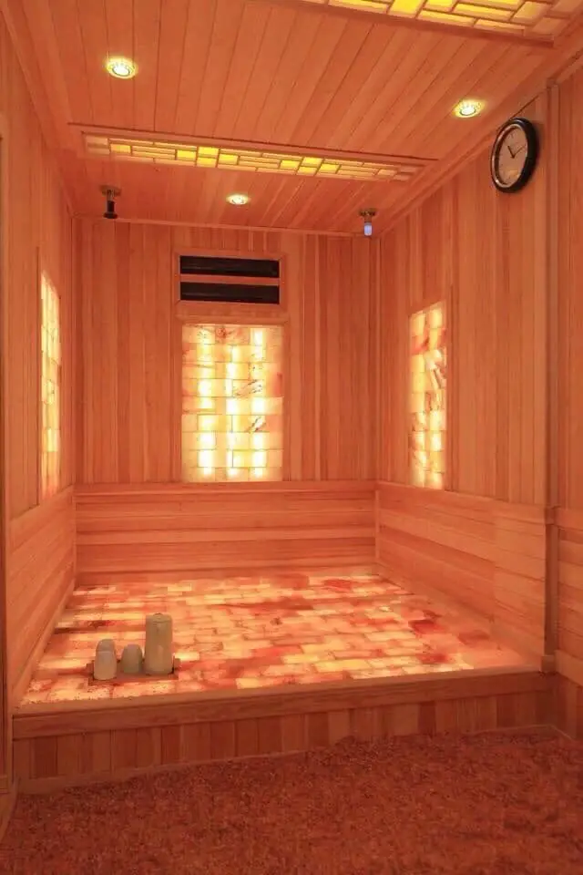 Salt cabin with salt floor and lit panels